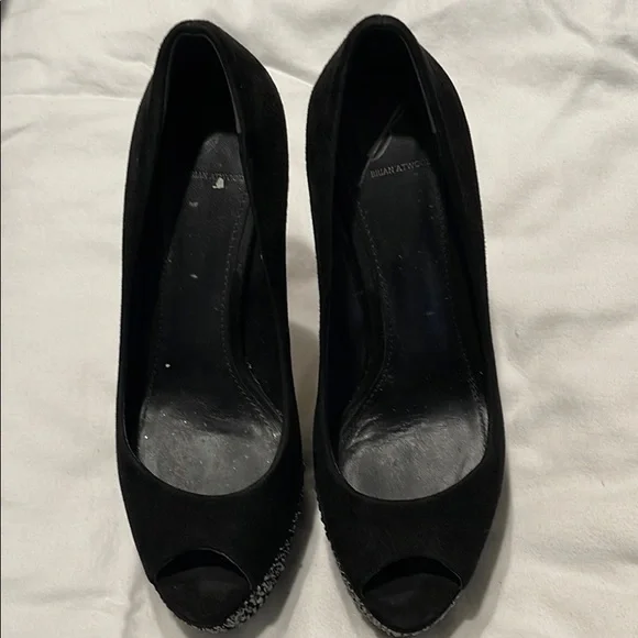 Brian Atwood Black Suede Crystal shoes 61/2 - Picture 1 of 5